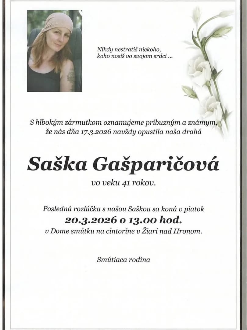 Opustila nás Alexandra Gašparičová