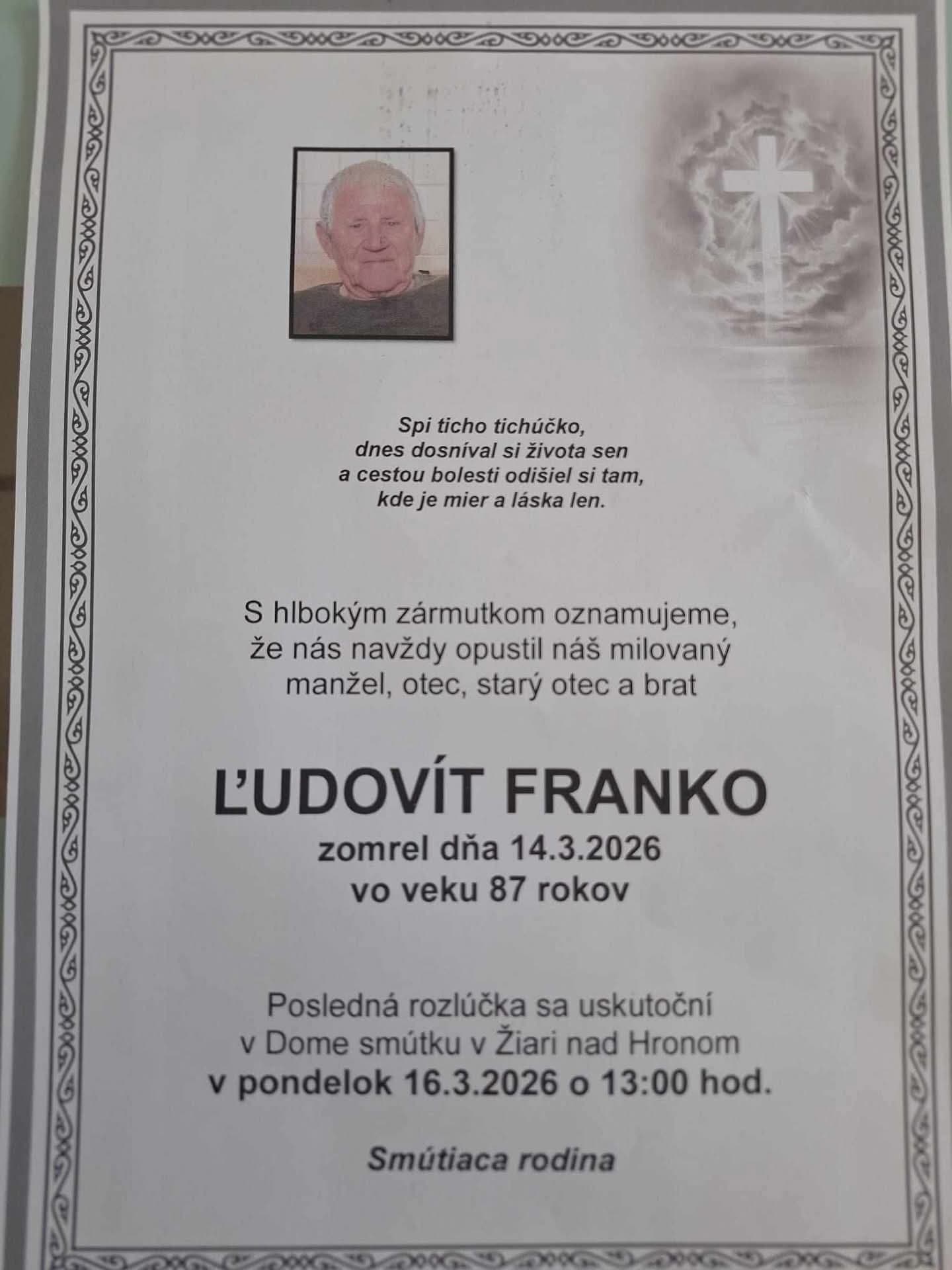 Opustil nás Ľudovít Franko
