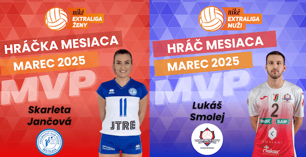 Hráčmi mesiaca marec Skarleta Jančová a Lukáš Smolej